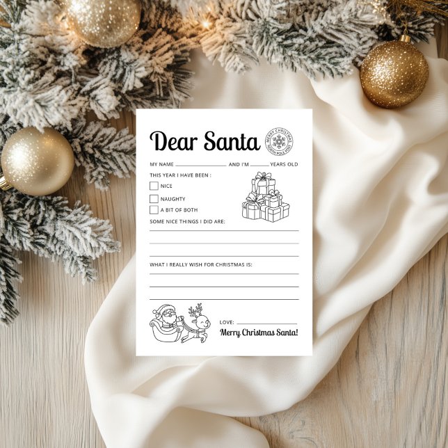 Lettre à Père Noël Imprimable Facile à imprimer (Letter To Santa Printable Easy To Print Letter)
