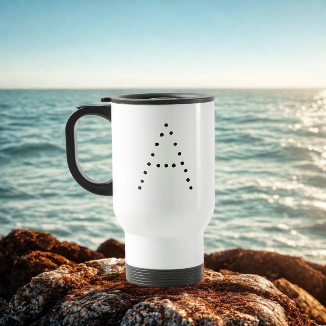 Lettre alphabet Monogramme moderne Mug de voyage (Your initial in a polka dot style font on this travel mug)