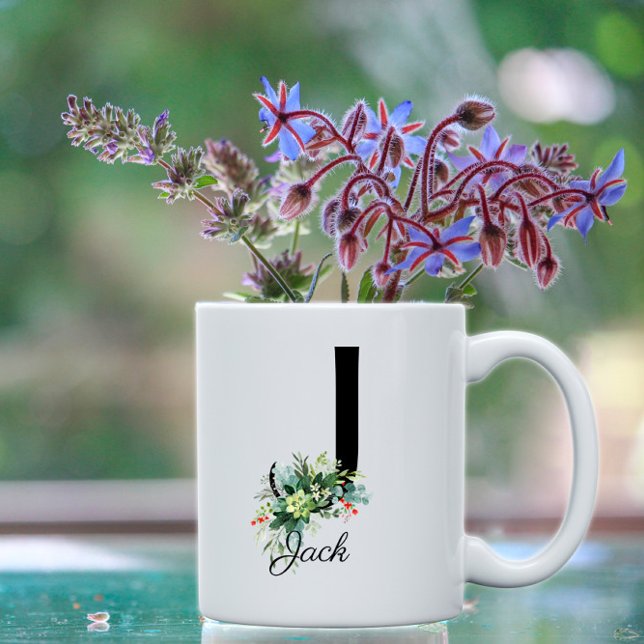 LETTRE Aquarelle verte monogramme tasse de café (Créateur téléchargé)