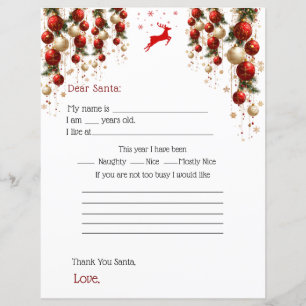 Lettre au Père Noël Arbre de Noël Ornements Rouges