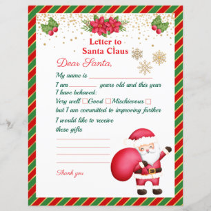Lettre au Père Noël Liste de souhaits de Noël pour