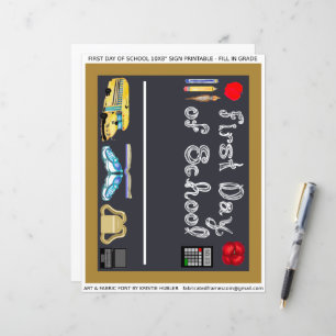 Lettre aux signes du premier jour de l'école 10x8"