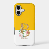 Lettre B monogramme or fleurs roses