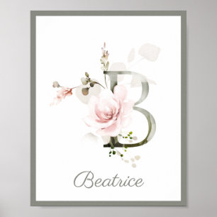 Lettre B Monogramme Rose Rose Rosier Poster