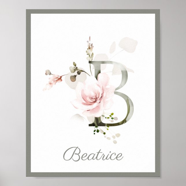 Lettre B Monogramme Rose Rose Rosier Poster (Devant)