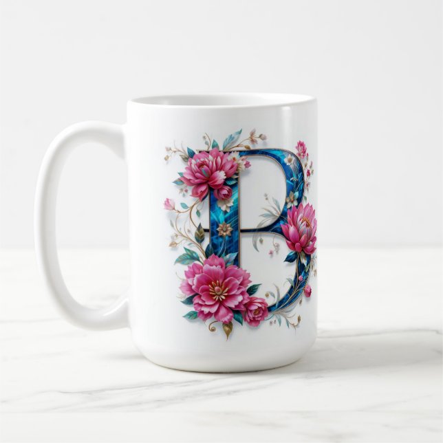 Lettre B Mug de café - Design floral pour le don (Gauche)