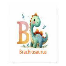 Lettre B, Poster d'aquarelle Dinosaure Alphabet