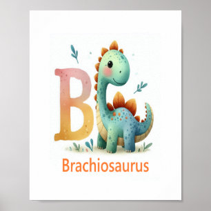 Lettre B, Poster d'aquarelle Dinosaure Alphabet
