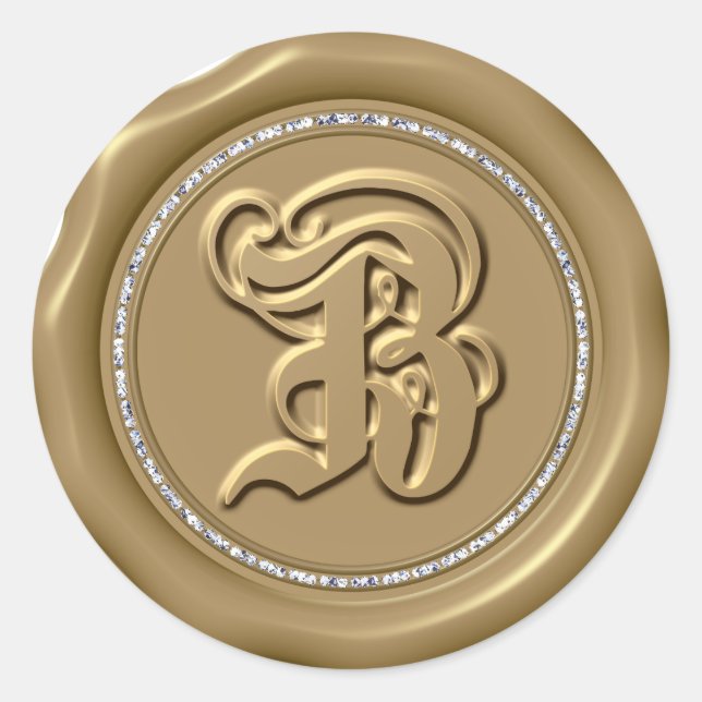 *~* Lettre B Stickers Cercle de diamant cire d'or (Devant)