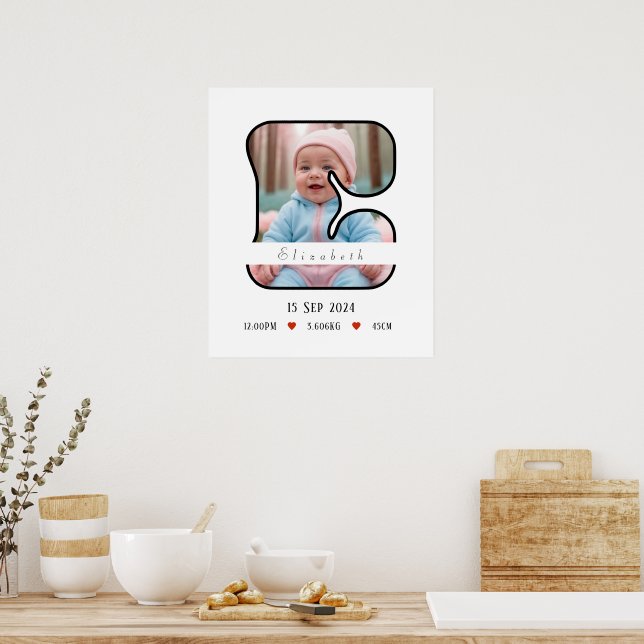 Lettre bébé personnalisée E avec bordure - Poster (Cuisine)