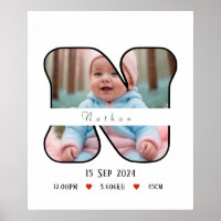 Lettre bébé personnalisée N avec bordure - Poster