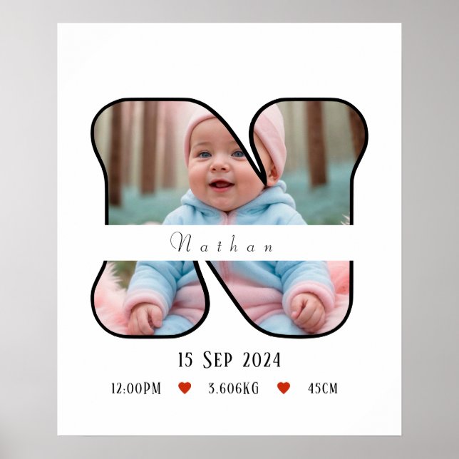 Lettre bébé personnalisée N avec bordure - Poster (Devant)