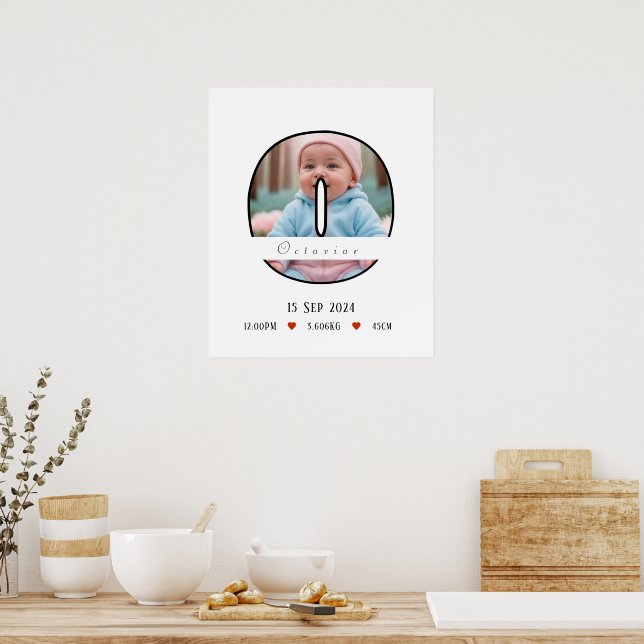 Lettre bébé personnalisée O avec bordure - Poster (Cuisine)