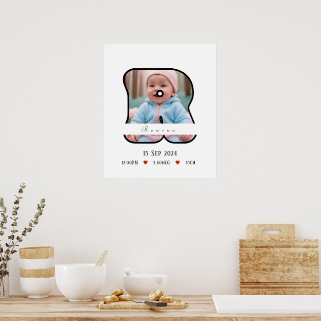 Lettre Bébé personnalisée R avec affiche frontière (Cuisine)