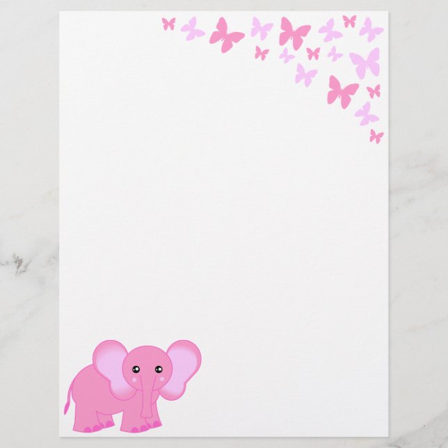 LETTRE Bébé Rose Cute Éléphant Et Papillons (Devant)