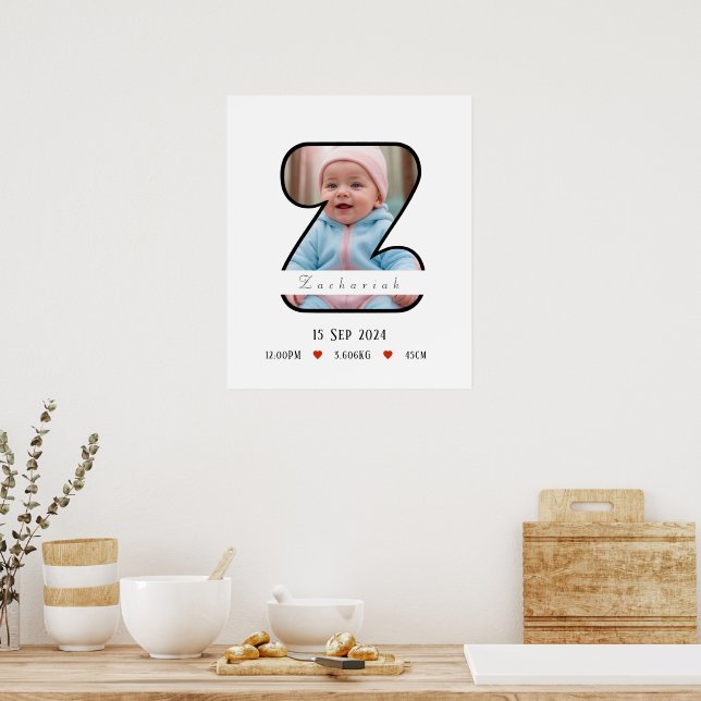 LETTRE Bébé Z PERSONNALISÉE AVEC AFFICHE FRONTALIÈ (Cuisine)