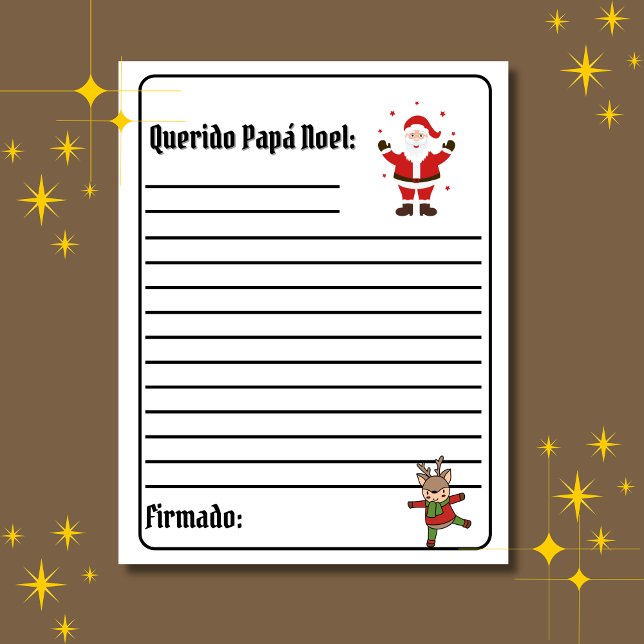 LETTRE BLANCHE espagnole Carta Para Papá Noel Père (White Spanish letter to Santa for Christmas, Custom text, name & personalized. Multilingual Project)
