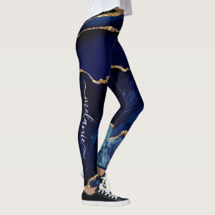 Lettre bleue or personnalisé et nom Leggings