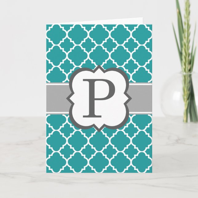 Lettre bleue turquoise P Quatrefoil de monogramme (Devant)
