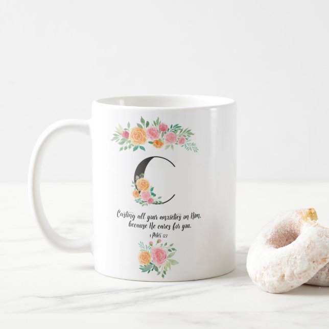 Lettre C, bible aquarelle citation mug (Avec donut)