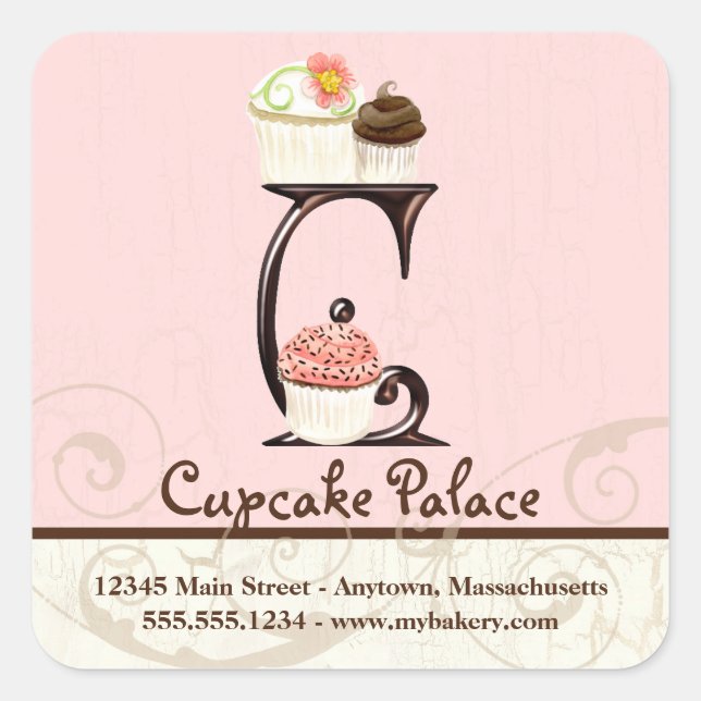 Lettre C Monogram Cupcake Logo Stickers Entreprise (Devant)