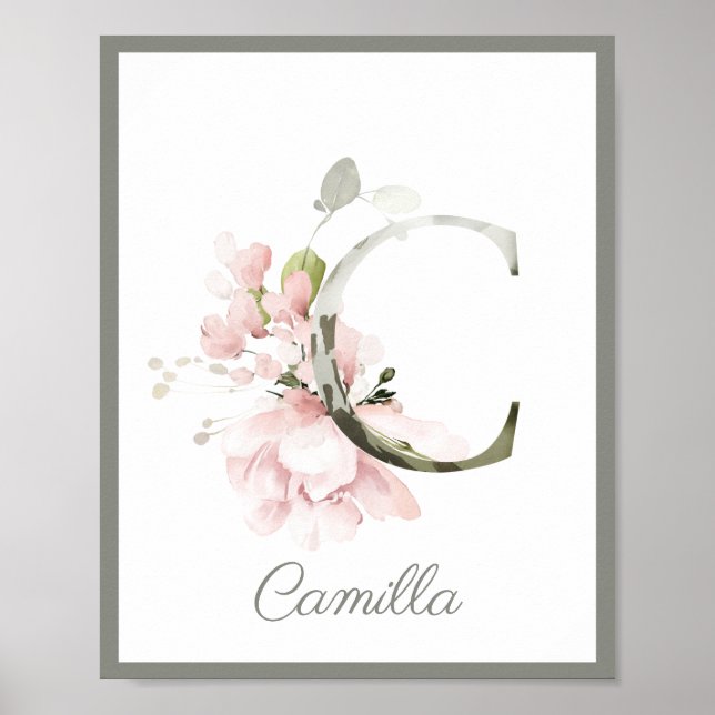 Lettre C Monogramme Rose Rose Rosier Poster (Devant)
