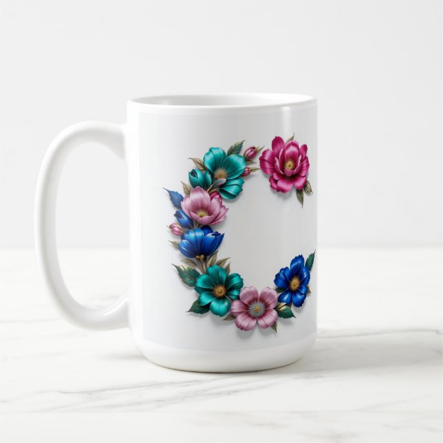 Lettre C Mug de café - Design floral pour le don (Gauche)
