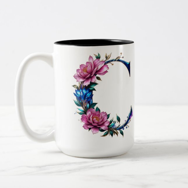 Lettre C Mug de café - Design floral pour le don (Gauche)
