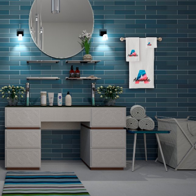 Lettre classique Un corail bleu monogrammé blanc (Créateur téléchargé)