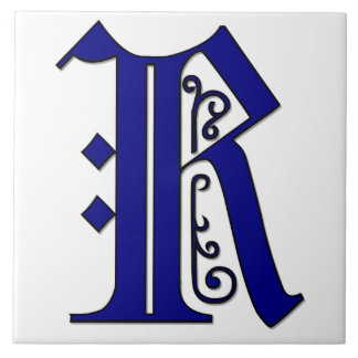 Lettre Colchester R en Carreaux Monogrammes Bleus
