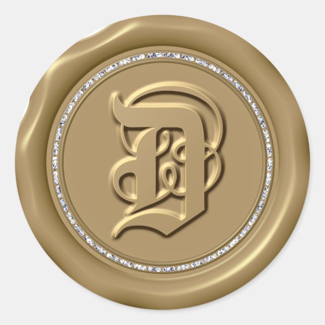 *~* Lettre D Cercle Diamant Stickers de cire d'or (Devant)
