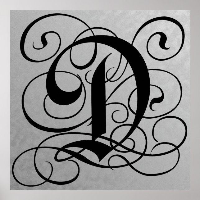Lettre D, Monogramme gothique Poster noir (Devant)