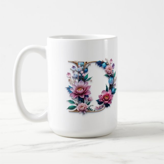 Lettre D Mug de café - Design floral pour le don (Gauche)