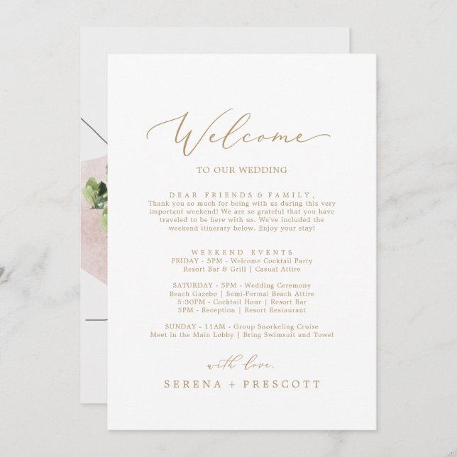 LETTRE D'ACCUEIL EN OR Délicat Itinéraire & Carte (Devant / Derrière)