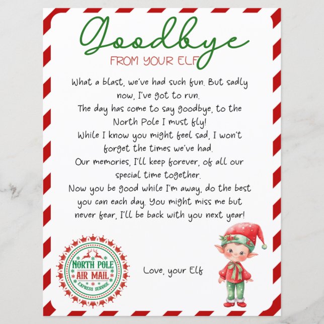 Lettre d'adieu de l'elfe, Lettre de départ de l'el (Devant)