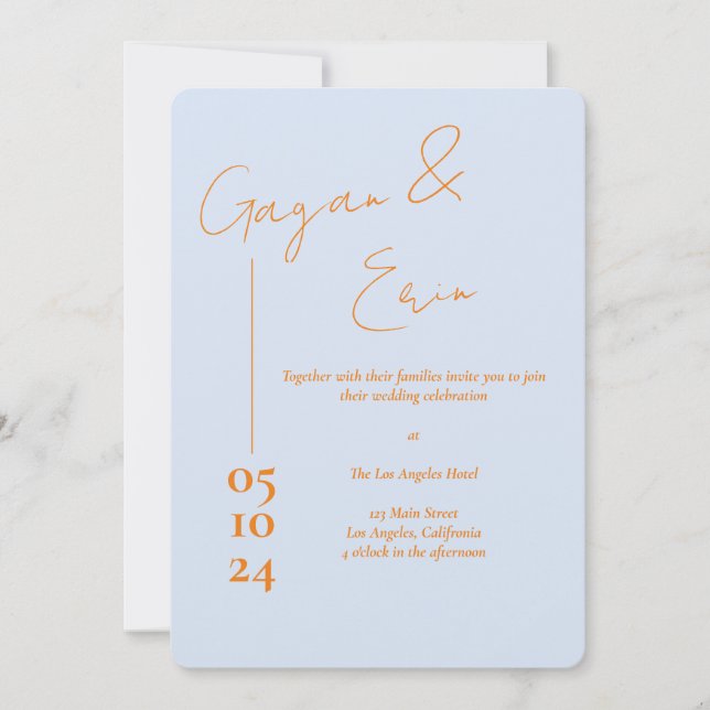 LETTRE D'AMOUR Bleu Dusty Invitations De Mariage (Devant)