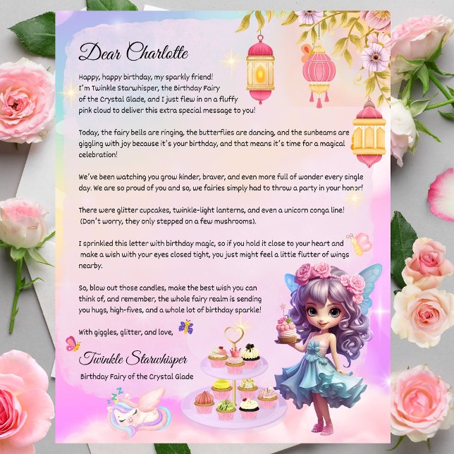 Lettre d'anniversaire fée personnalisée pour fille (Personalized Fairy Happy Birthday Letter for Kids – Magical Printed Birthday Keepsake )