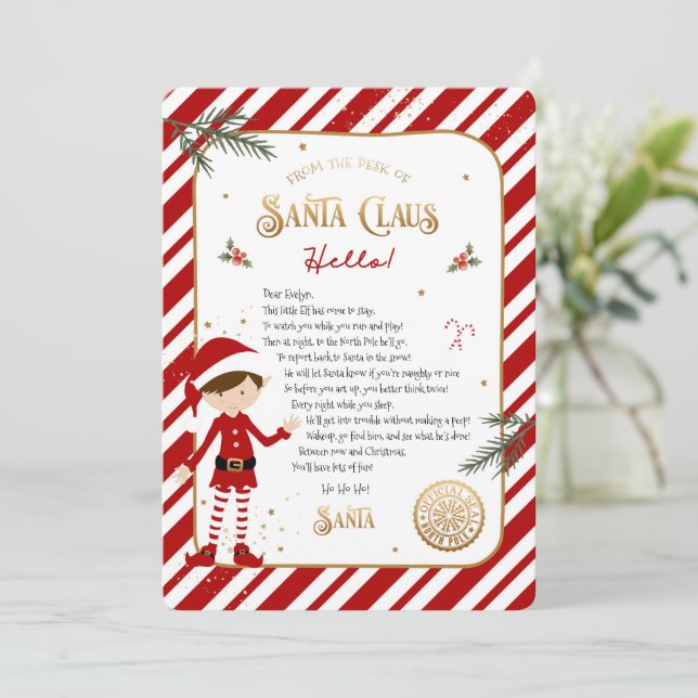 Lettre de bienvenue à l'arrivée de l'elfe pour la  (Debout devant)