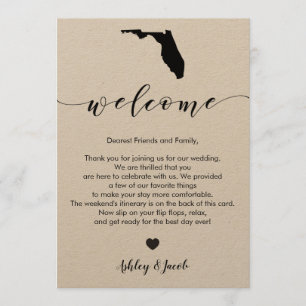 Lettre de bienvenue du Mariage de Floride et carte