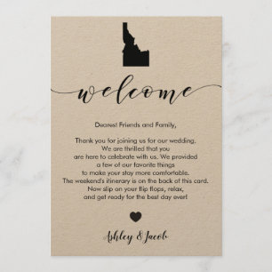 Lettre de bienvenue du Mariage de l'Idaho et carte
