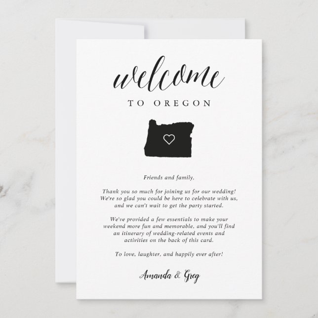 Lettre de bienvenue du Mariage de l'Oregon et itin (Devant)