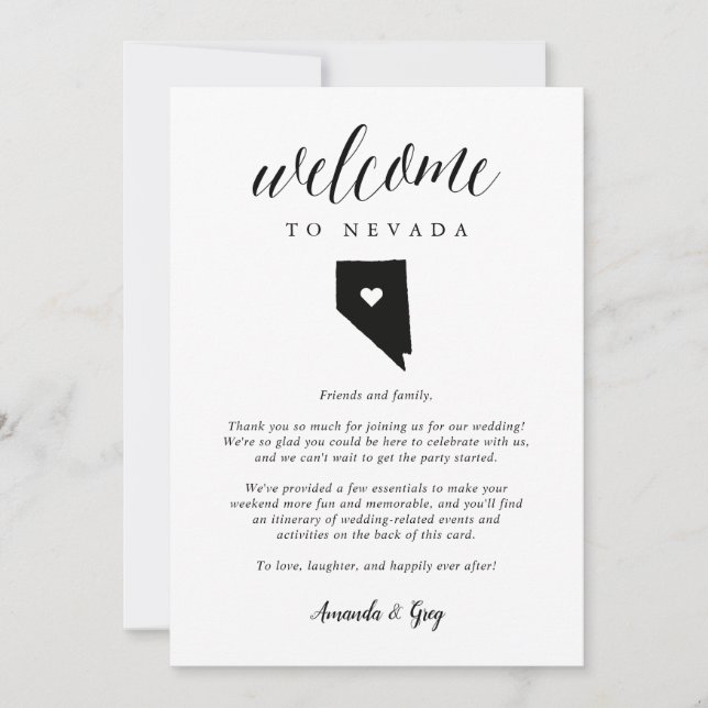 Lettre de bienvenue du Mariage du Nevada & Itinéra (Devant)