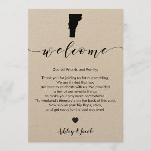 Lettre de bienvenue du Mariage du Vermont et carte