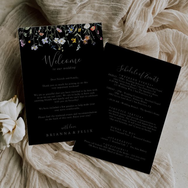 Lettre de bienvenue du Mariage noir floral sauvage (Créateur téléchargé)