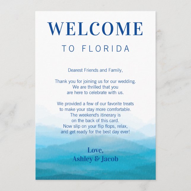 Lettre de bienvenue du Mariage Ocean Wave et carte (Devant)