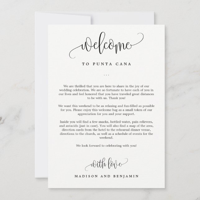 Lettre de bienvenue et sac de bienvenue du Mariage (Devant)