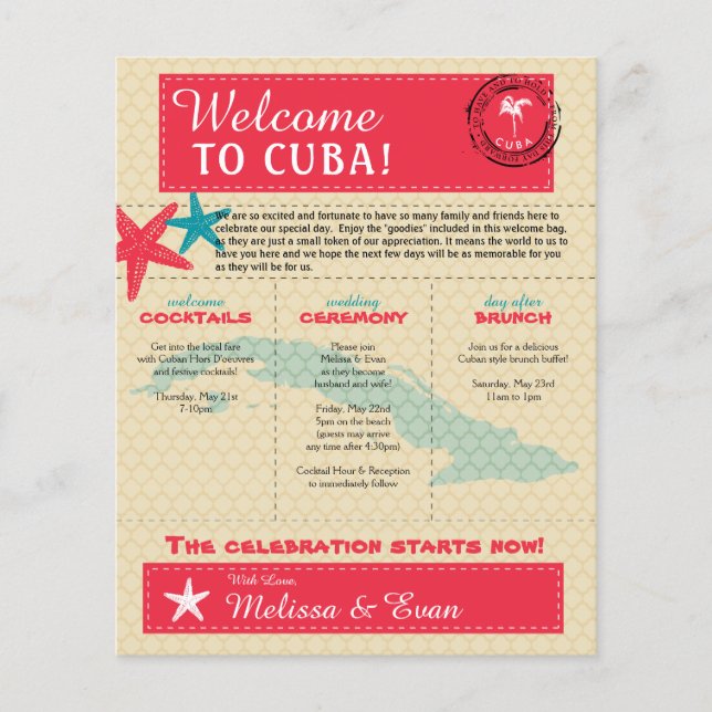 Lettre de bienvenue mariage pour Cuba Turquoise ro (Devant)