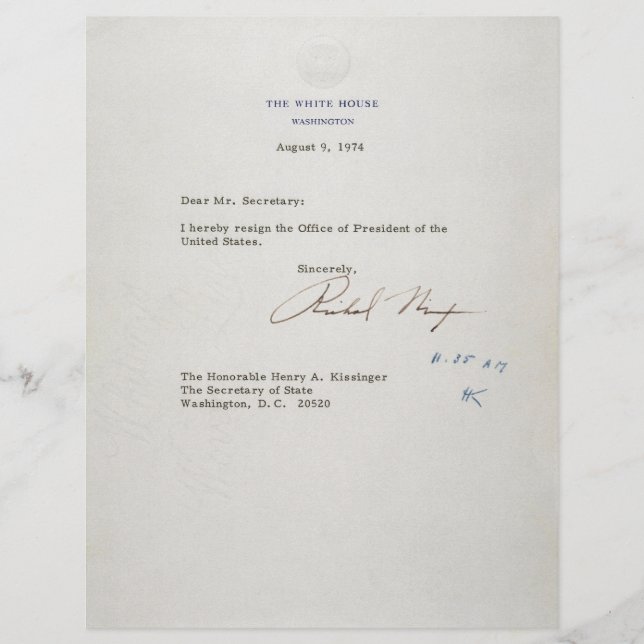 Lettre de démission de Richard M. Nixon 1974 (Devant)