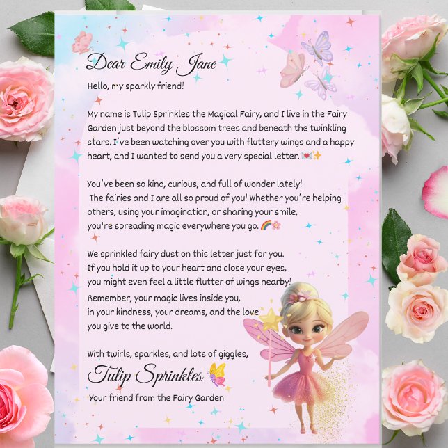 Lettre de Fée Personnalisée pour Filles – Nom Pers (Personalized Fairy Letter for Girls – Custom Name, Magical Note from the Fairy Garden)