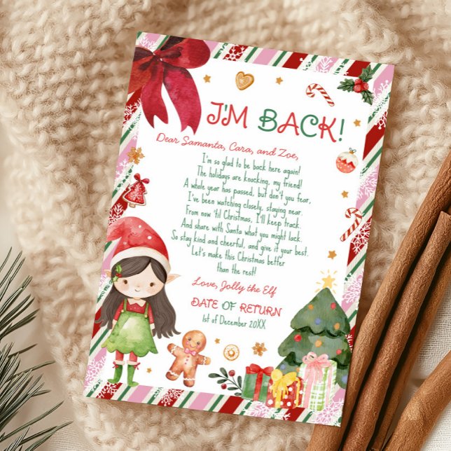 Lettre de fille de Noël de la carte de lettre de l (Christmas Dark Brown Hair Light Girl Letter from Elf Letter Card)